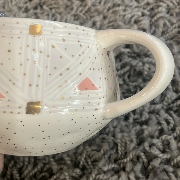 Anthropologie Oleanna Pink Gold Geometric Pattern Ceramic Coffee Mug Cup New - Picture 5 of 8